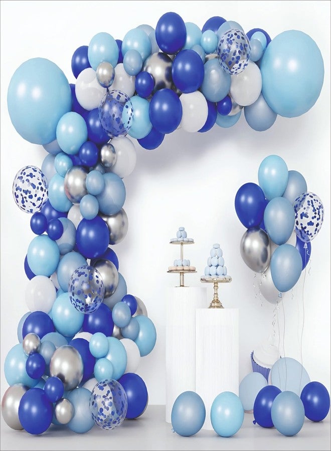 YOURS DECOR طقم قوس بالونات زرقاء من يورز ديكور، بالونات زرقاء وبيضاء، قوس بالونات أزرق ملكي، أزرق فاتح، أبيض، فضي، مناسب للأطفال والكبار، زينة للأولاد والبنات والزوجات والأزواج - Image 1